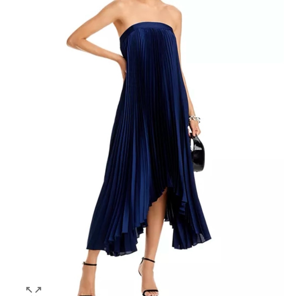Milly Strapless Pleated Dress in Deep Blue